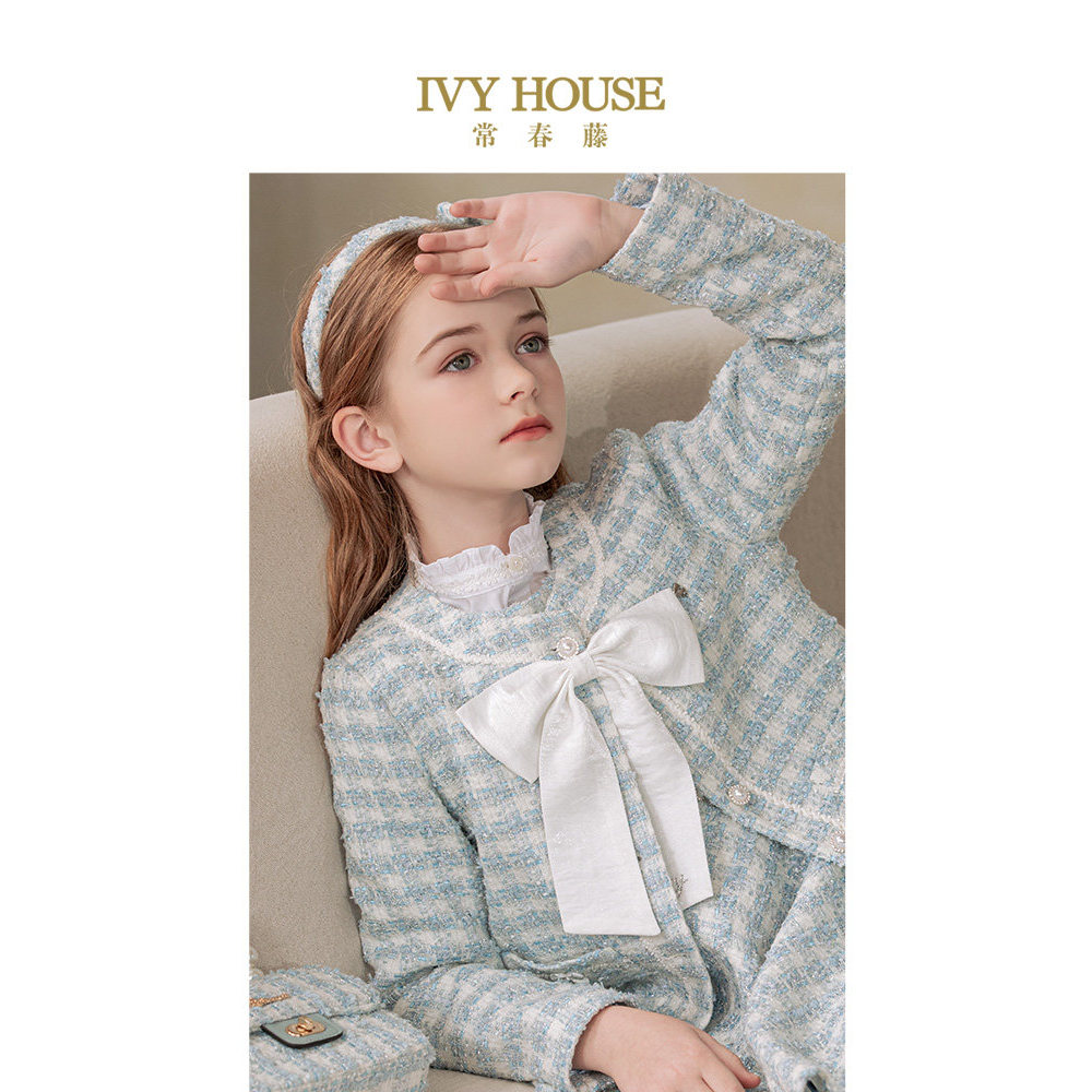 IVY HOUSE IVY Quần Áo Trẻ Em Bé Gái Cổ Hoa Phong Cách Thu Đông Quá Khổ Sợi Pha Lê Nơ Phụ Kiện Thời T