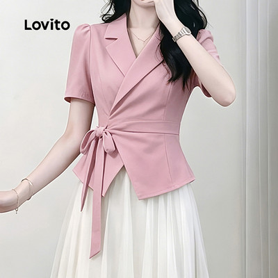 (New Arrival) Lovito Áo sơ mi nữ màu hồng xuân hè thanh lịch cổ điển và đa năng LK7ED970