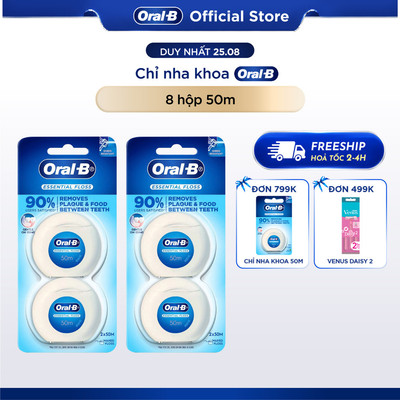 [HỎA TỐC 2H-4H] Combo Tiết Kiệm 8 Chỉ Nha Khoa Oral-B CHÍNH HÃNG Essential Floss Bạc Hà Hộp 50M