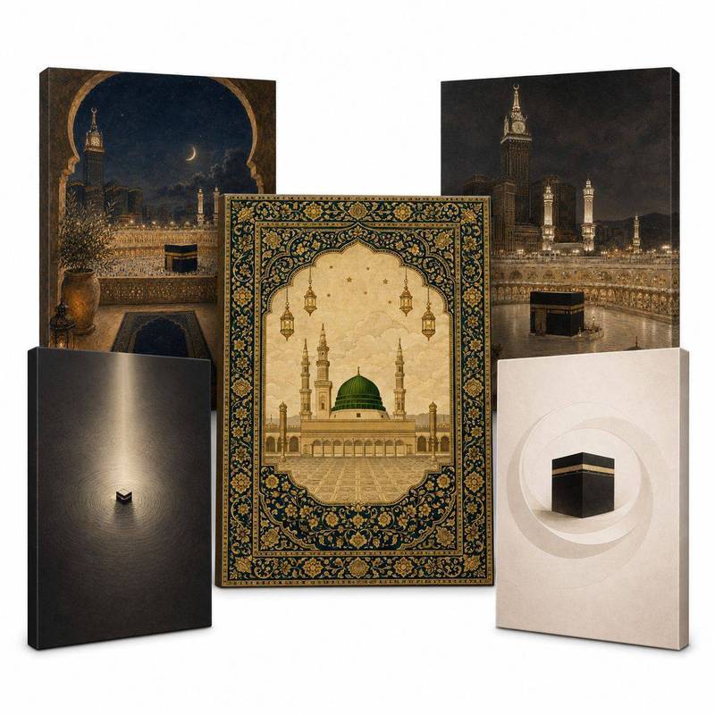 Mecca Kaaba Medina Nhà Thờ Hồi Giáo Vintage Poster Không Khung Canvas Treo Tường Tranh Nghệ Thuật Ph