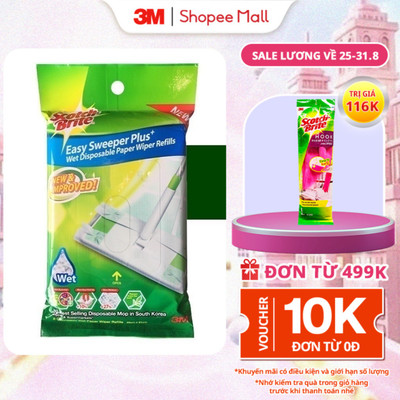Khăn ướt thay thế (dùng cho Cây lau siêu tốc) 3M™ Scotch-Brite™, hương trà xanh, gói 8 miếng, 28x21cm