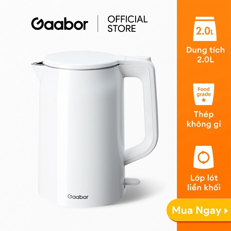 ✨ Ấm siêu tốc GAABOR 2L EK20M-WH01A, Inox 201và inox 204, Công suất 1500W, Cách nhiệt an toàn, Bình 