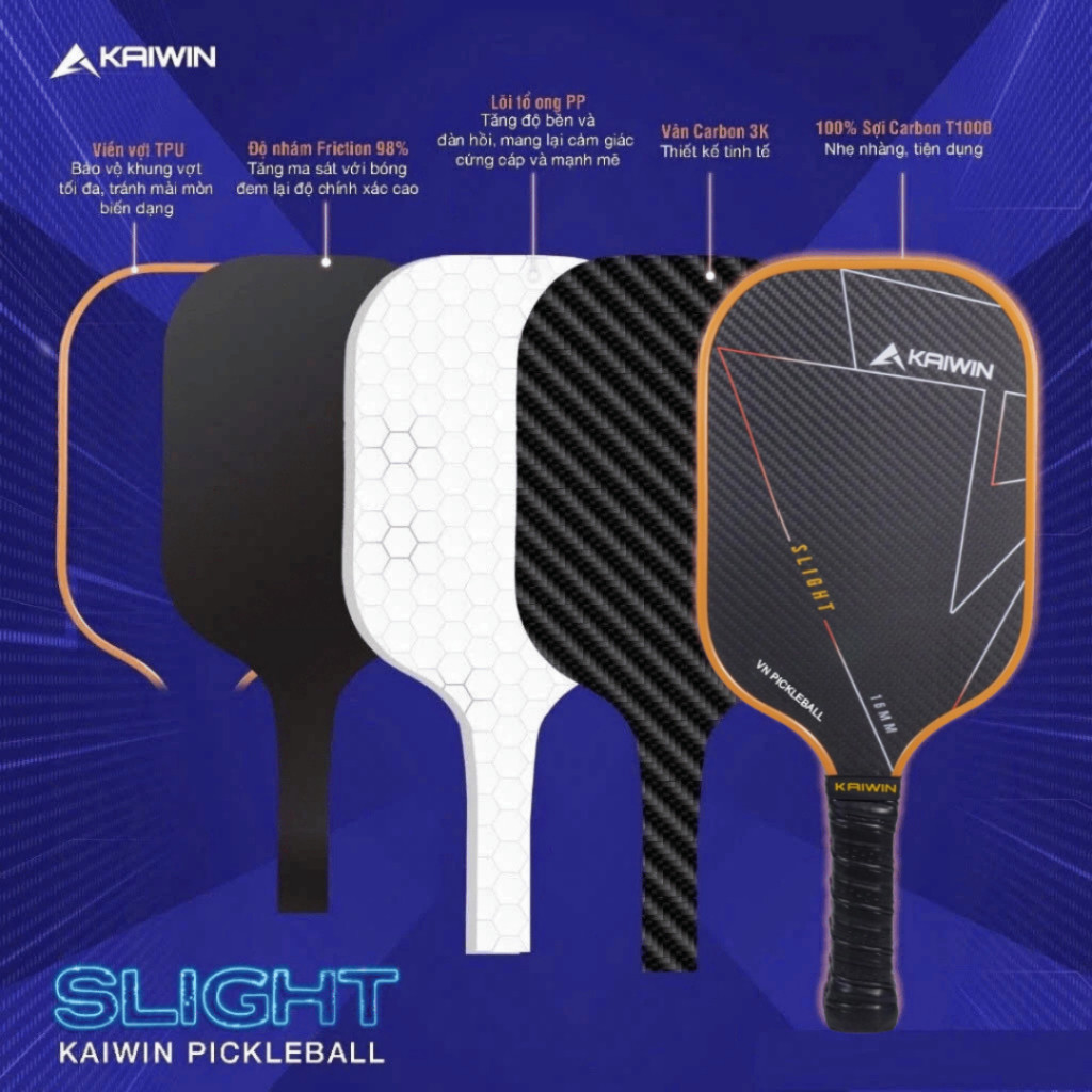 Vợt Pickleball KAIWIN SLIGHT T1000 - Siêu Phẩm Cao Cấp, Chuyên Dụng Chính Hãng