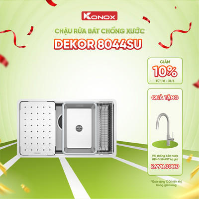 [TẶNG VÒI] Chậu rửa bát inox 1 hố chống xước Konox DEKOR 8044SU - Bảo hành 10 năm