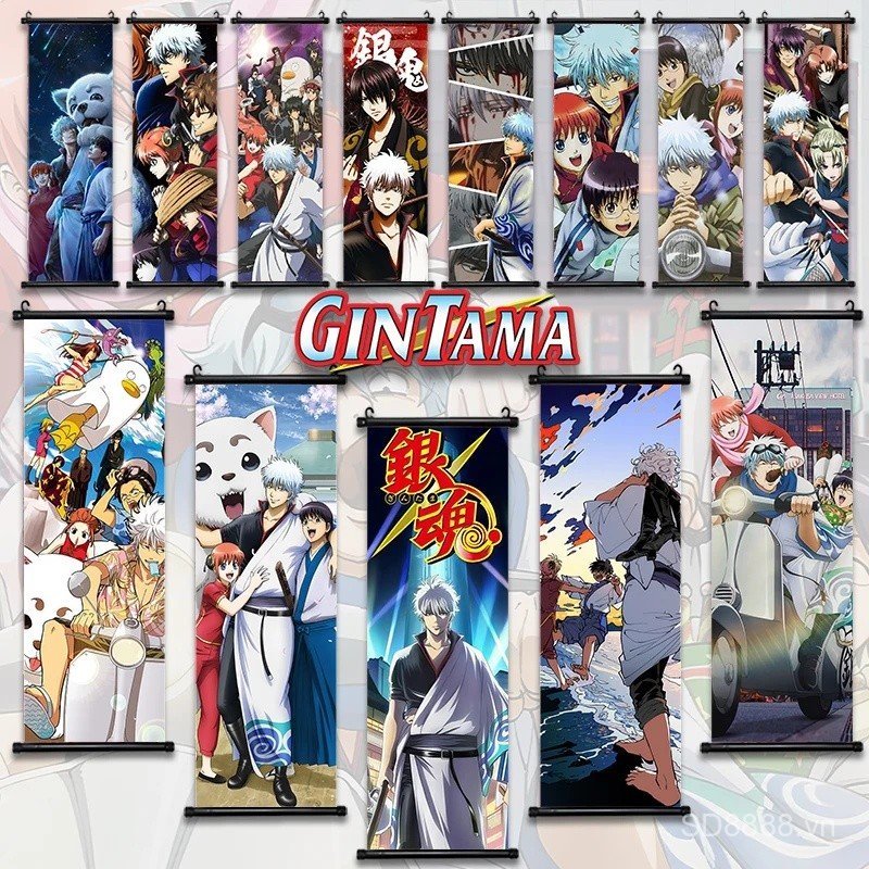 Gintama Gintoki Sadaharu Kotarou Shinsuke Canvas Tranh Treo Tường Trang Trí Nhà Anime Treo Cuộn Post