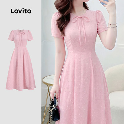 Lovito Đầm Thanh Lịch Kiểu Hàn Quốc Xếp Ly Tinh Tế Màu Hồng Dành Cho Nữ Thích Hợp Cho Mùa Xuân/hè LK5ED145