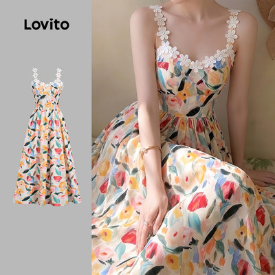 (New Arrival) Lovito Đầm Boho Cổ Ruffle Khóa Kéo Mùa Xuân/Hè cho Nữ L195ED389
