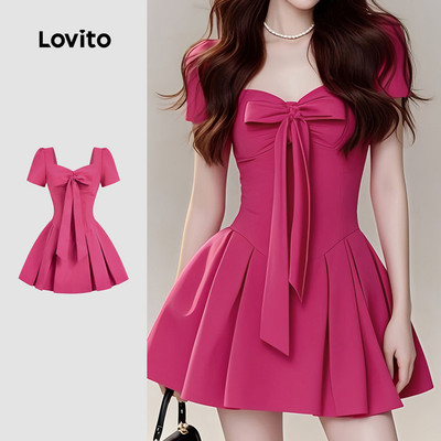 Đầm nữ Lovito đỏ hồng xuân hè ôm eo buộc phía trước phong cách thường ngày L190ED662
