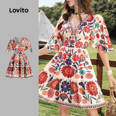 Đầm nữ Lovito Kỳ nghỉ nhiều màu xuân hè hoạ tiết L135ED250