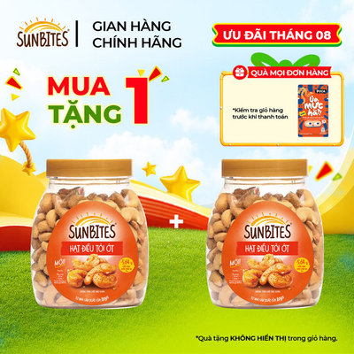 [MUA 1 TẶNG 1] Hộp Hạt Điều SUNBITES TỎI ỚT 260G - Thương hiệu uy tín từ Mỹ, Trọn vị ngon tự nhiên