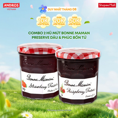 Combo 2 Hũ Mứt Bonne Maman Preserve Dâu & Phúc Bồn Tử - Nhập Khẩu Từ Pháp - BONNE MAMAN - 370g x 2