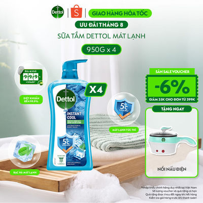 Combo 4 chai sữa tắm Dettol mát lạnh tức thì - chai 950g