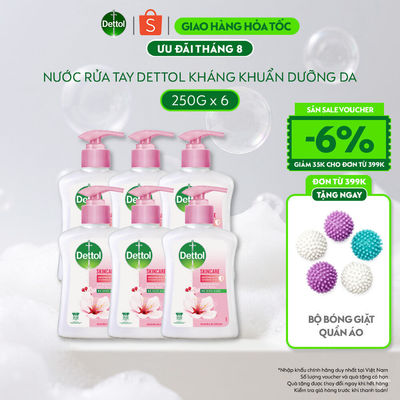 Combo 6 chai nước rửa tay Dettol kháng khuẩn dưỡng da - Chai 250g/Chai