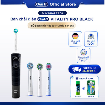 [KOL] [MUA 1 TẶNG 2] Mua 1 Bàn Chải Điện ORAL-B VITALITY Pro Đen TẶNG Set 2 Đầu Bàn Chải Sạch Sâu