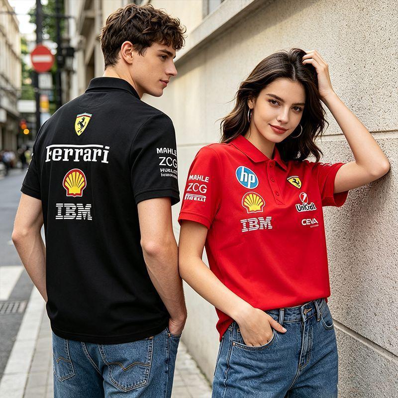 New F1 racing short-sleeve shirt, Hamilton, Leclerc, F1 team custom work polo