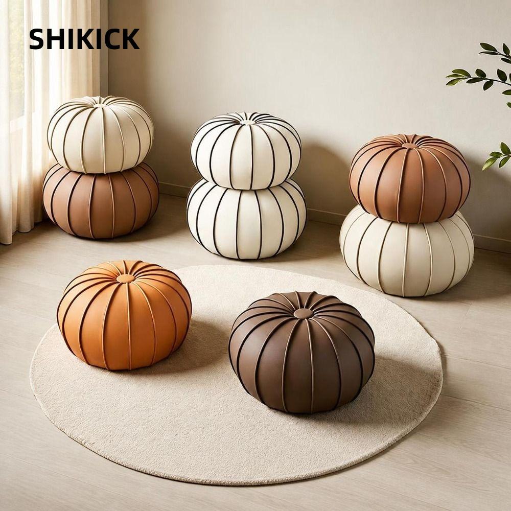 SHIKICK Storage Ottoman, Hình tròn cấu hình thấp có thể đổ đầy Ottoman Pouf, Phong cách sang trọng D