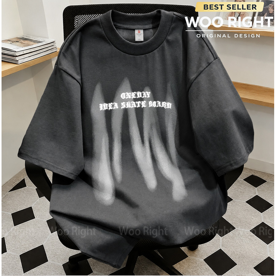 COD Woo Right Boxy Loose Black Áo thun ngực có chữ Một ngày Wright Roer Họa tiết tối giản. Thường ng