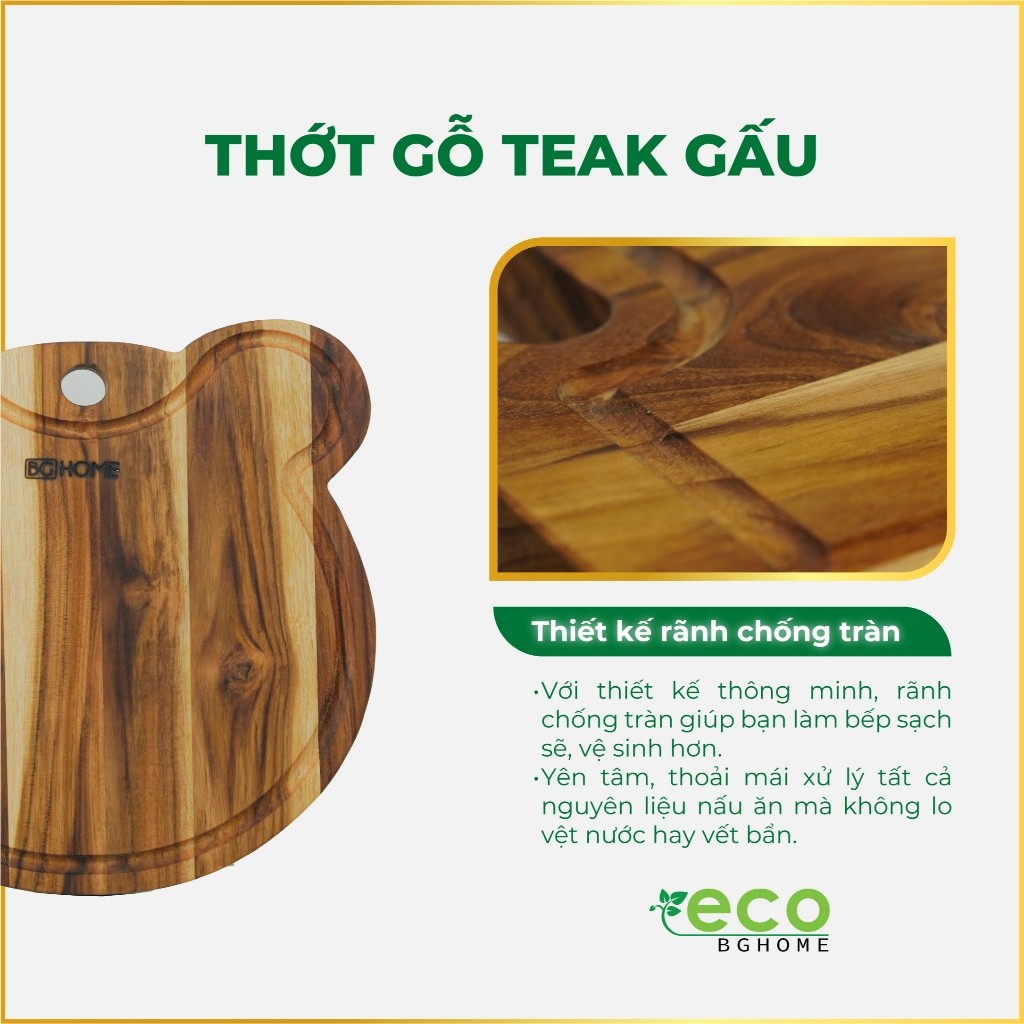 🌙🌙 Thớt Gỗ TEAK Hình Gấu - Cắt Thái Không Mùn, Hạn Chế Ẩm Mốc, An Toàn Thực Phẩm Thương Hiệu ECO BGH