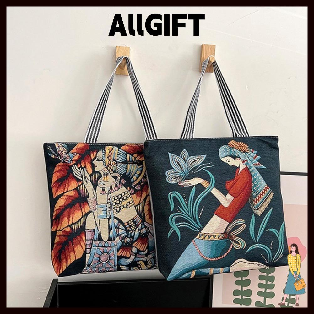AllGIFT Túi xách cổ điển ALLGIFT, Túi đeo vai hình vuông bằng vải Canvas, Túi đeo vai dung tích lớn