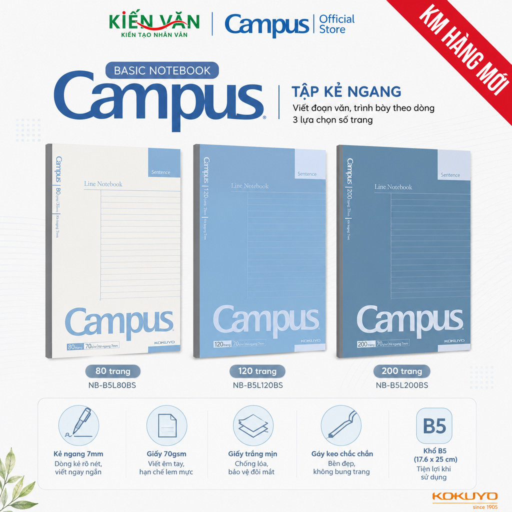 Tập SV Kẻ Ngang 120 Trang 70gsm Campus Basic Notebook -  - NB-B5G120BS
