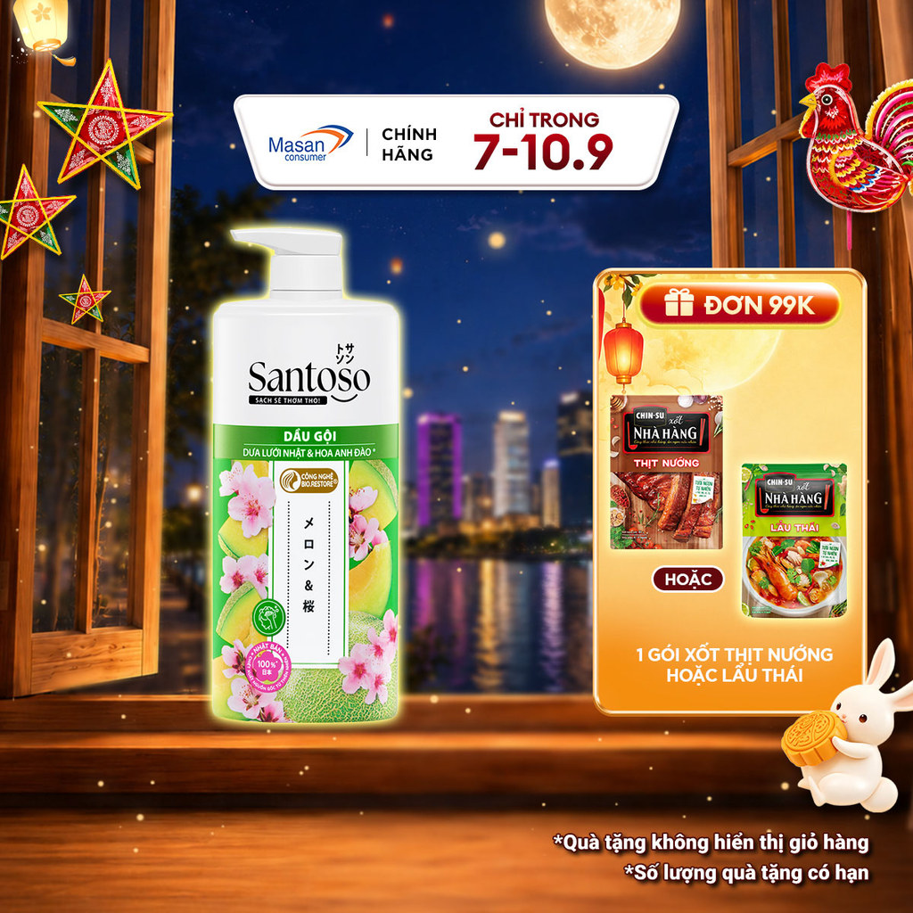 [Chọn Mùi] Dầu gội Santoso (1 chai x 640gr) Dưa lưới & Hoa anh đào hoặc Việt quất & Hoa trà hương