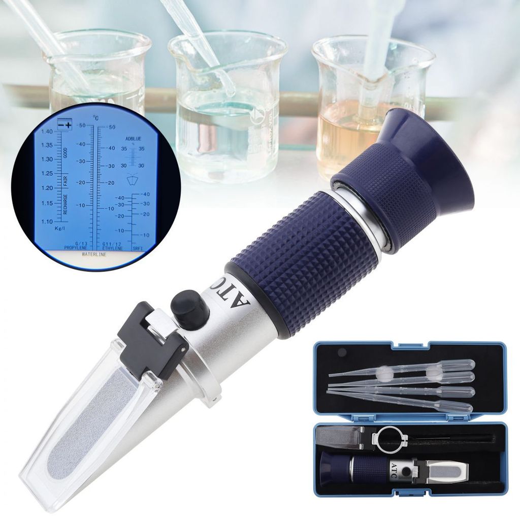 Máy đo khúc xạ ATC 5 trong 1 màu xanh cho Ethylene Glycol, Propylene Glycol, DEF, Axit pin, Chất lỏn