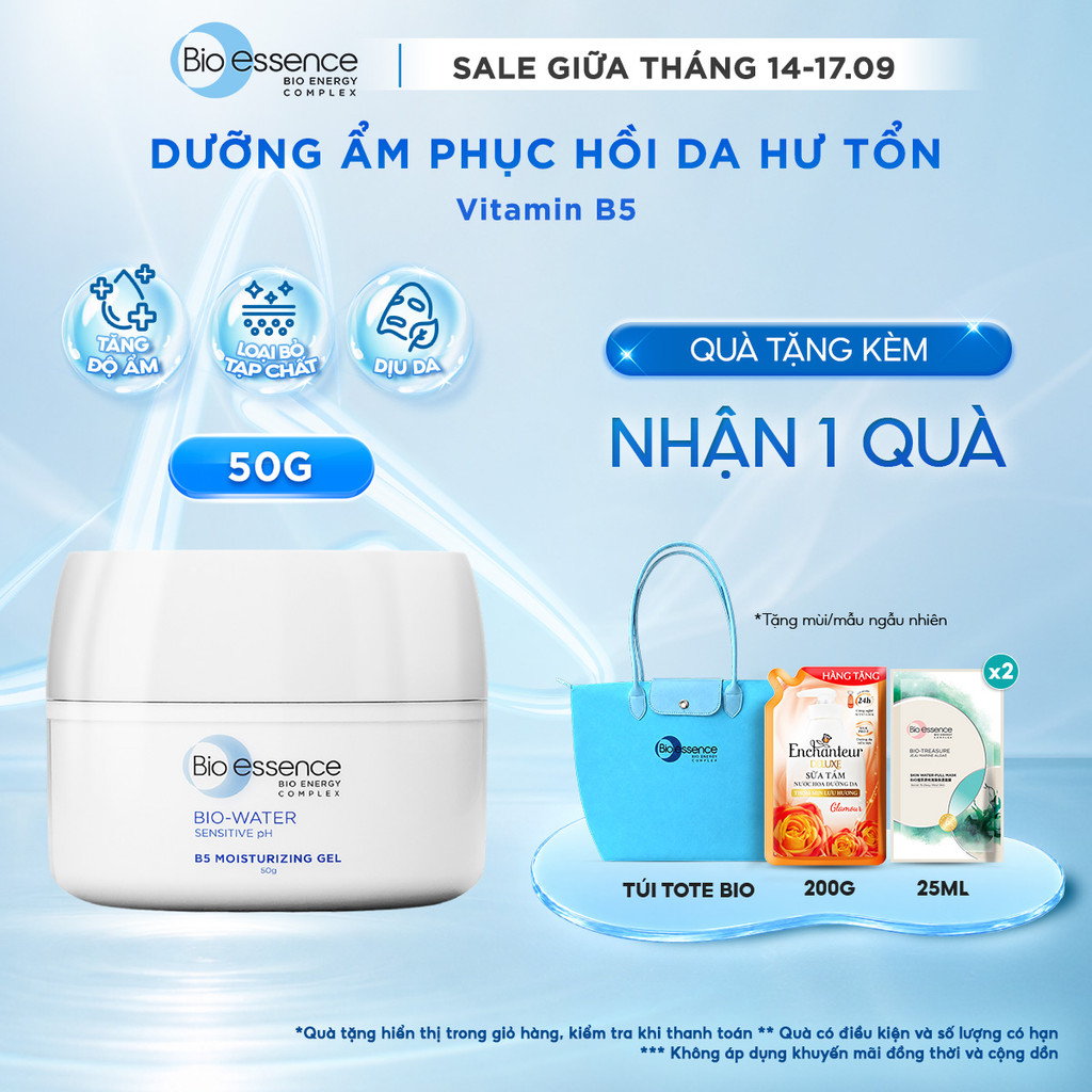 Kem dưỡng ẩm dạng gel với HA và vitamin B5 cấp ẩm sâu và bảo vệ da Bio essence Bio-Water 50g