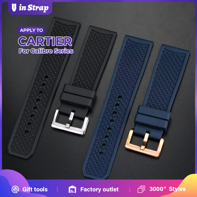 Tương Thích Với CARTIER Calibre de Cartier Tank London Cao Su Silicon Dây Đeo Đồng Hồ Pin Khóa Và Kh