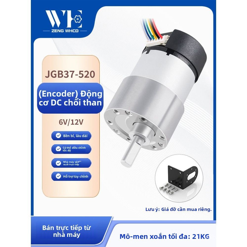Motor giảm tốc encoder JGB37-520 AB pha robot xe tự hành 12V chính xác