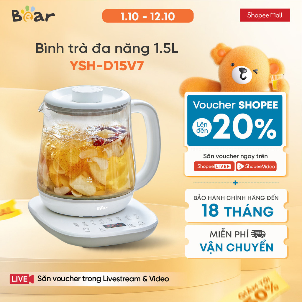 Ấm đun nước đa năng 1.5L Bear YSH-D15V7 - Hàng Chính Hãng