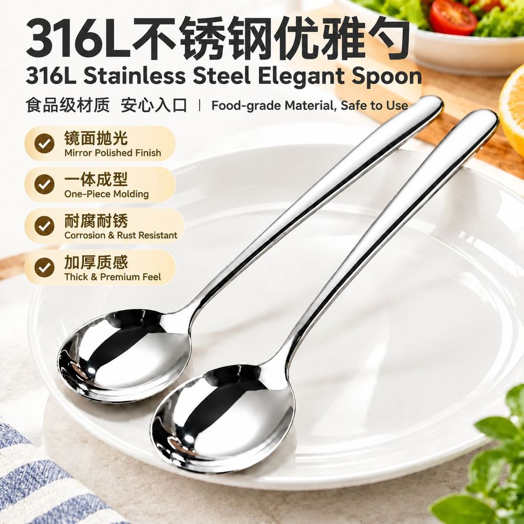 Thanh Lịch 316 Thìa Inox Tinh Tế Dày Cấp Thực Phẩm Muỗng Ăn Sâu Thìa Uống Thìa Thìa WBPY