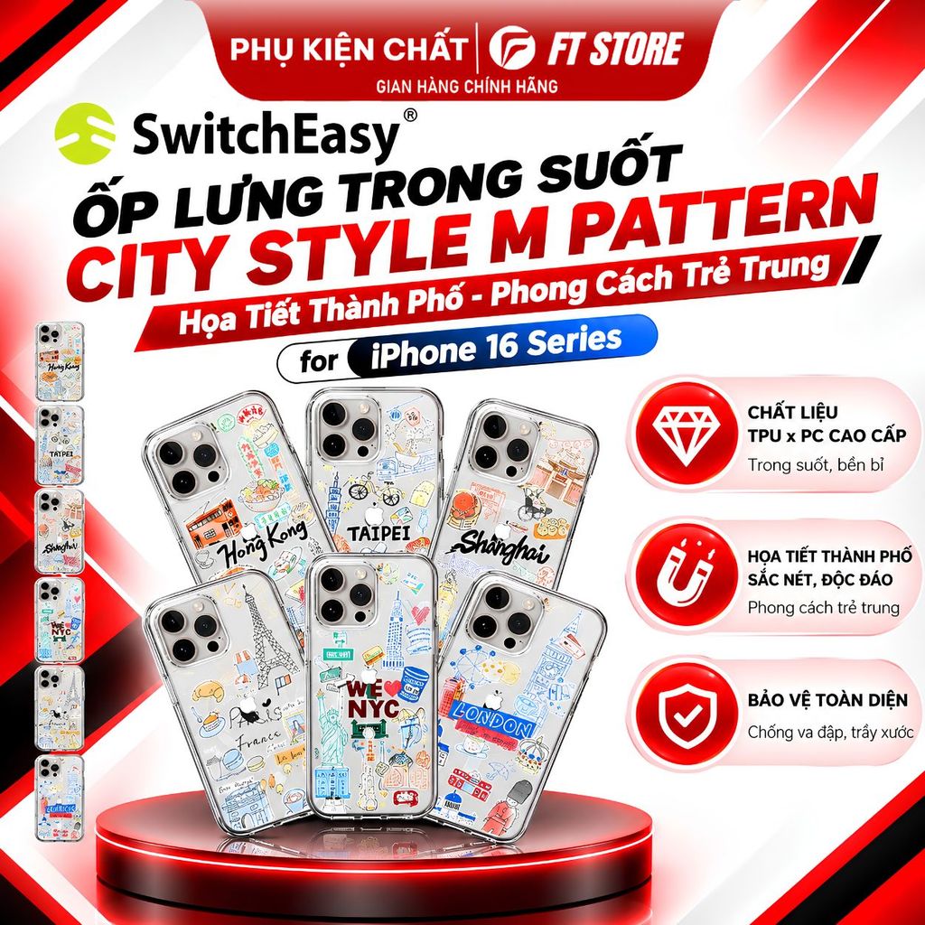 Ốp Lưng Trong Suốt SwitchEasy CITY M Pattern 3D, Chống Sốc cho iPhone 17 Pro Max / 17 Pro / 17 Air