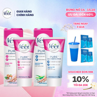[MỚI] Combo 2 hộp Kem tẩy lông Veet Pure, hộp cho da nhạy cảm và hộp cho da thường, 50g/hộp, công thức Pure cải tiến