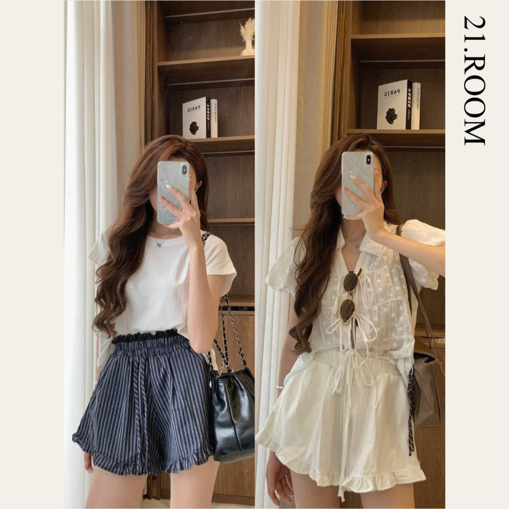 Quần Short Nữ Thô Mềm Phối Ren 21.ROOMHN Q509