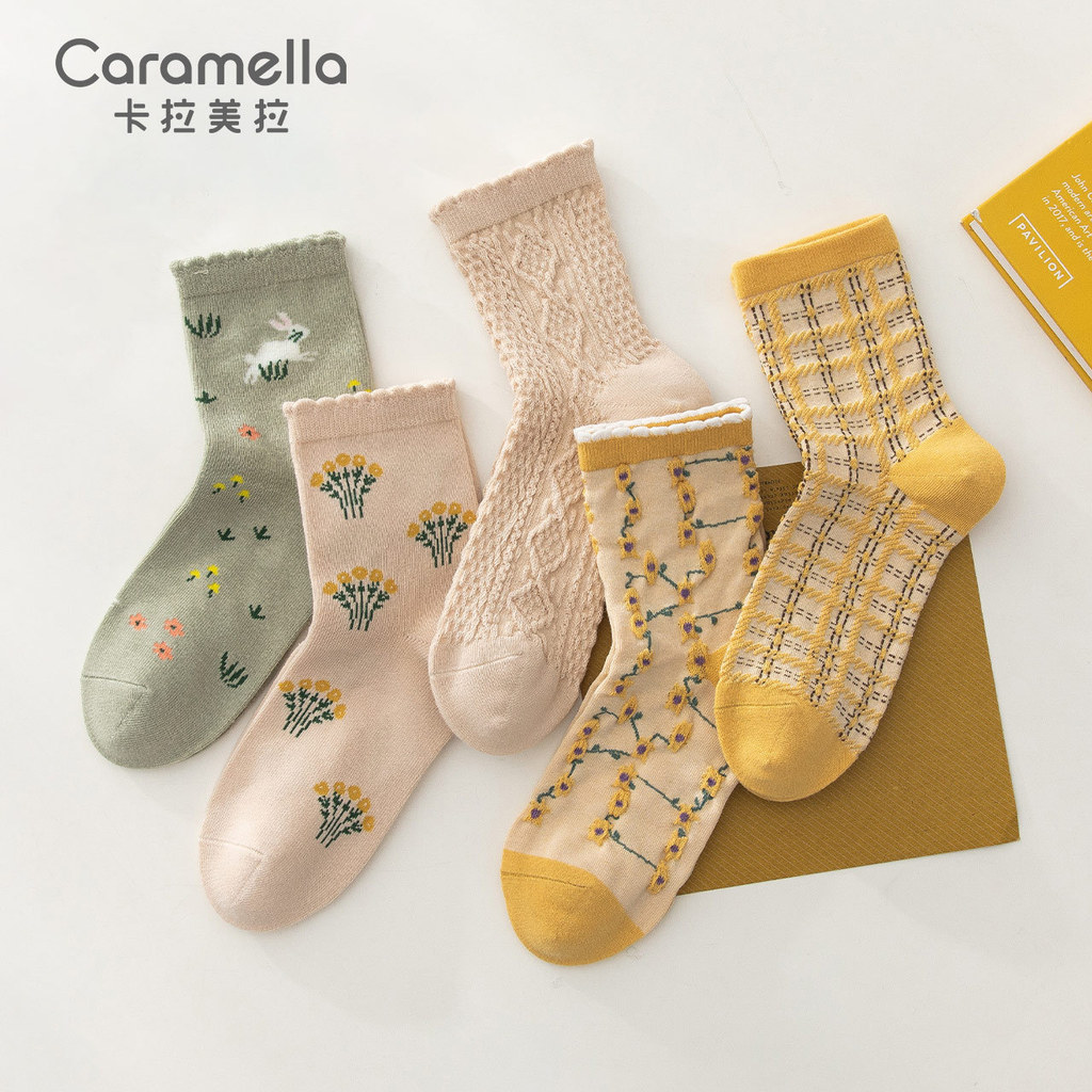 Caramella caramella Tất Nữ Giữa Ống Cotton Thu Đông Phong Cách Nhật Bản Mặc Ngoài ins Hợp Thời Trang