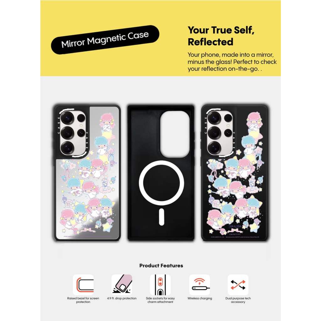 CASECASE X Little Twin Stars 50th Anniversary Sticker Case Matte Black & Sliver Mirror Vỏ hút từ tín