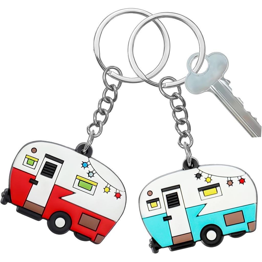 Grevosea 2 Chiếc RV Camper Móc Khóa, Camper Keyring Camper Phụ Kiện Xe Kéo Retro Cắm Trại Xe Móc Khó