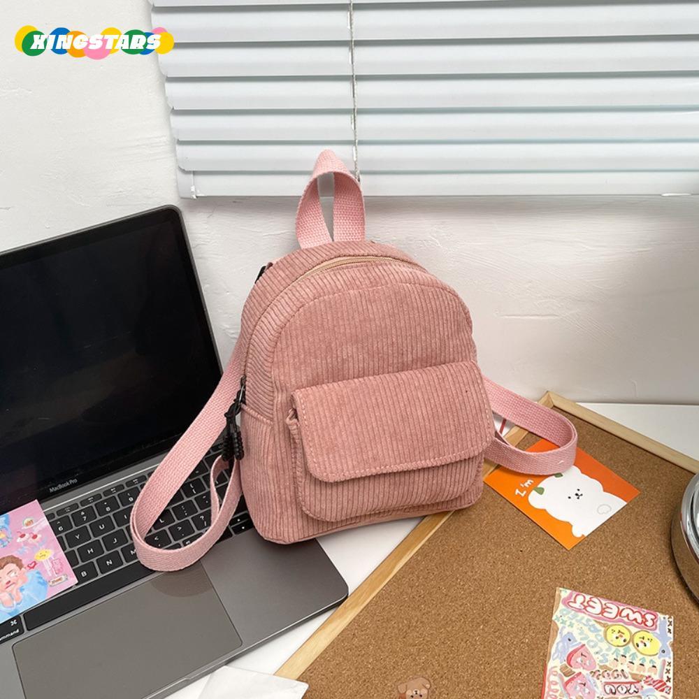 Ba lô Mini XINGSTARS, Ba lô nhỏ màu trơn nhẹ, Ba lô đi học Corduroy Dacron thời trang Trường trung h