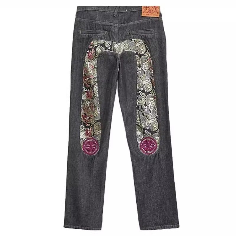 evisu Street-style retro hip-hop printed straight-leg jeans Men's Fashionable Casual Versatile Slim-