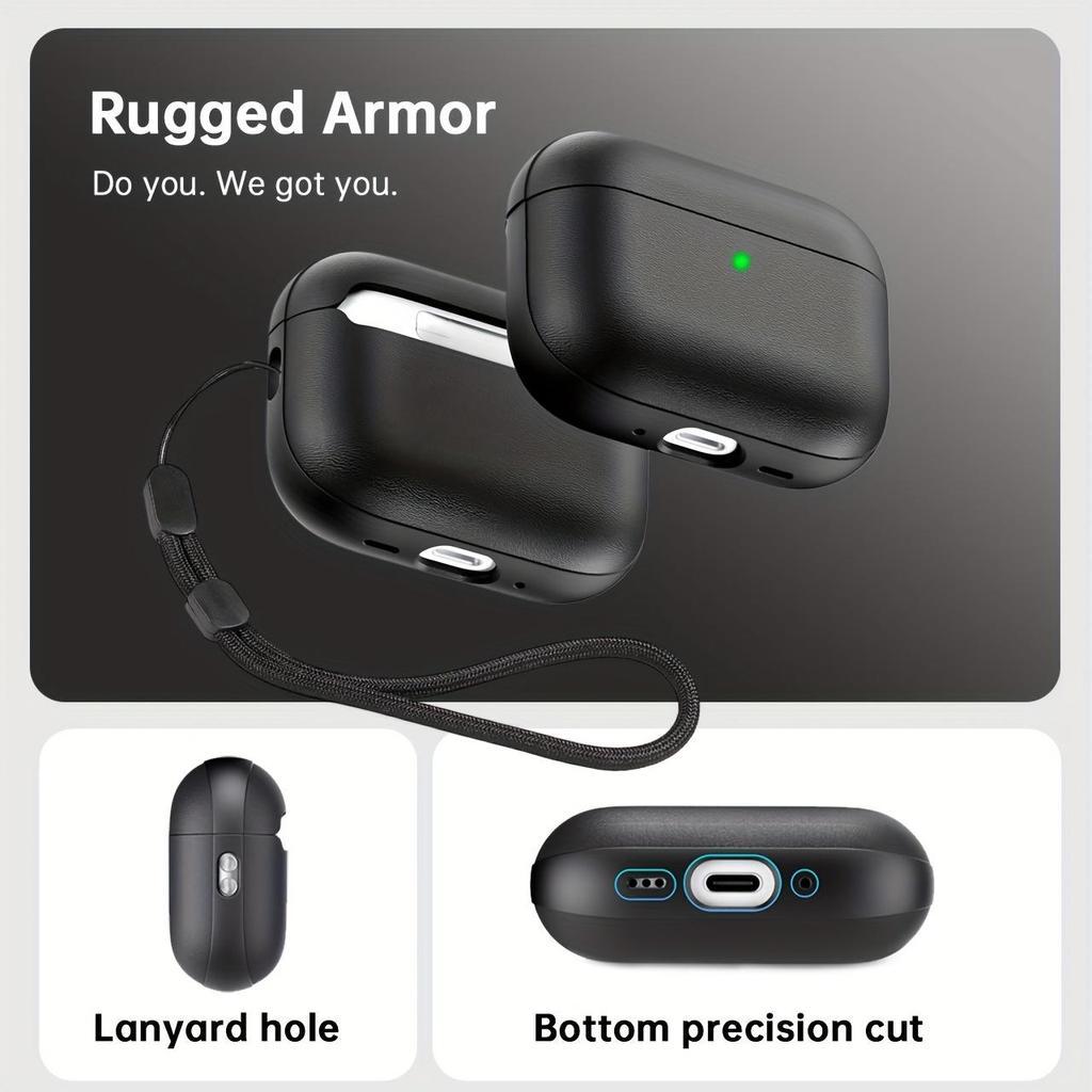 Ốp TPU Mềm Cho AirPods Pro 3 Có Dây Đeo Tay - Thiết Kế Cảm Ứng Da, Đen, Bền Đẹp & Phong Cách Bảo Vệ 