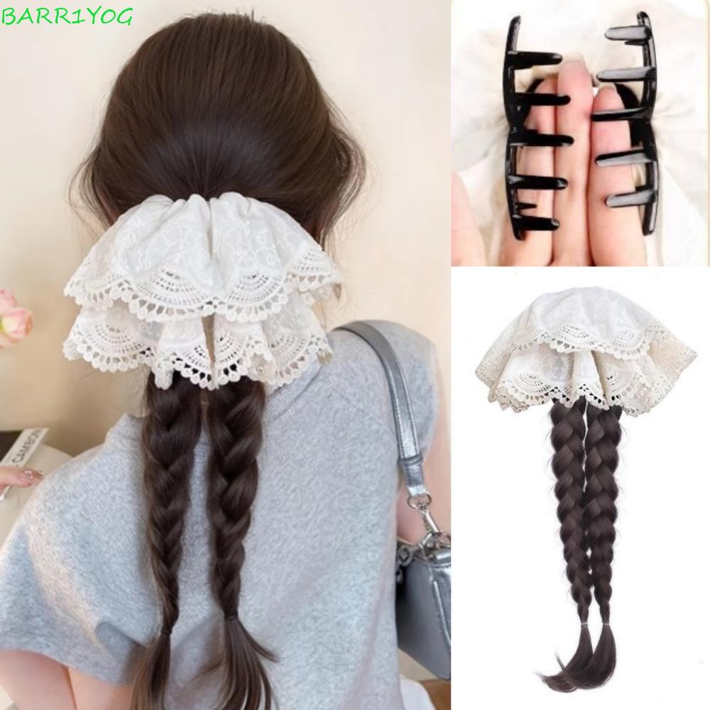 BARR1Y0G Dây buộc tóc ren Đuôi ngựa, Dây buộc tóc đuôi ngựa phong cách múa ba lê màu trắng, Dây buộc