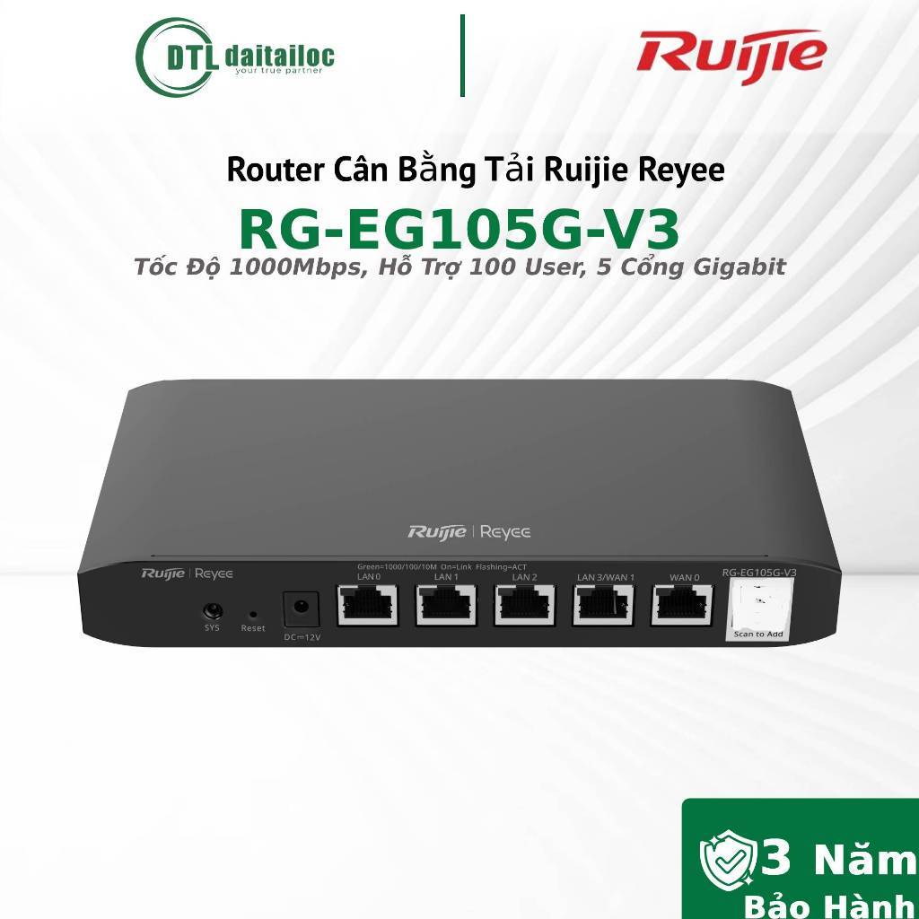 Router Cân Bằng Tải Ruijie Reyee RG-EG105G-V3 - 1000Mbps, Hỗ Trợ 100 User, 5 Cổng Gigabit / Chính Hã