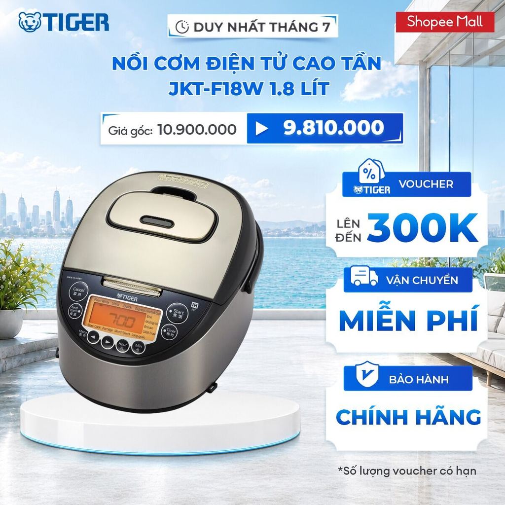 Nồi Cơm Điện Tử Cao Tần Tiger JKT-F18W 1.8 lít - Hàng chính hãng