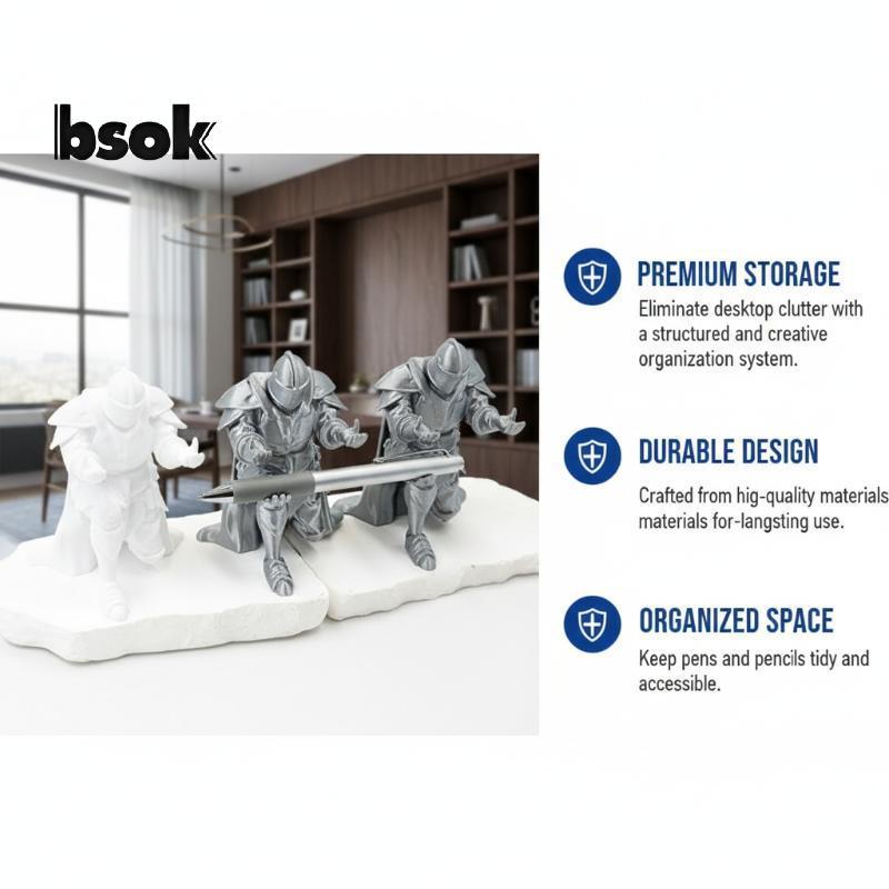 Trailblazer Kneeling Knight Pen Holder: -Style Armor Desktop Stand Decor Mới