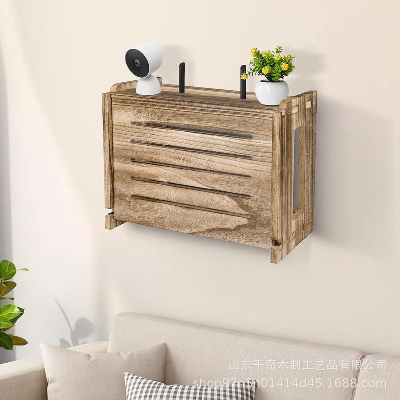 Hộp lưu trữ bộ định tuyến WiFi treo tường bằng gỗ Bộ định tuyến cáp Vỏ nguồn với quản lý cáp Hộp ẩn