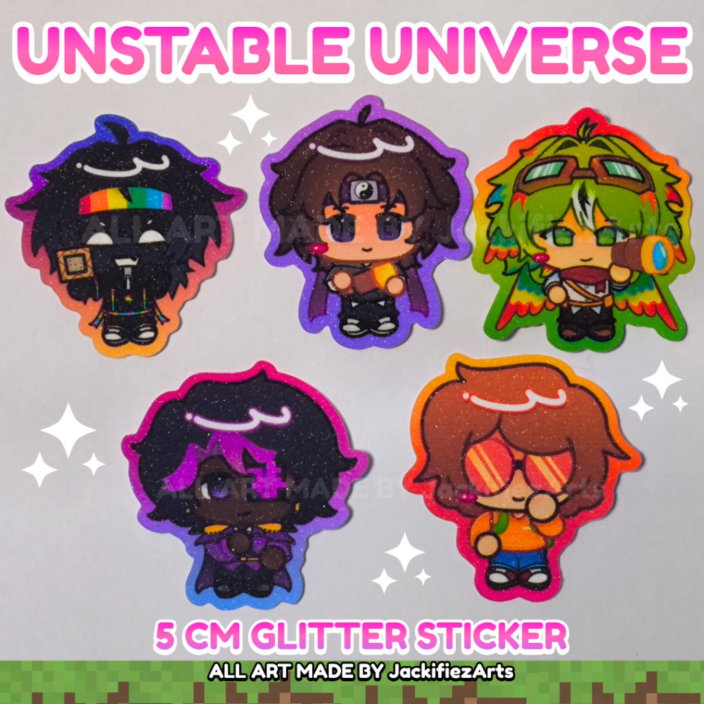 Fan Merch Unstable Universe MCYT Minecraft Youtubers Glitter Sticker Stiker MARY DECOR SHOP