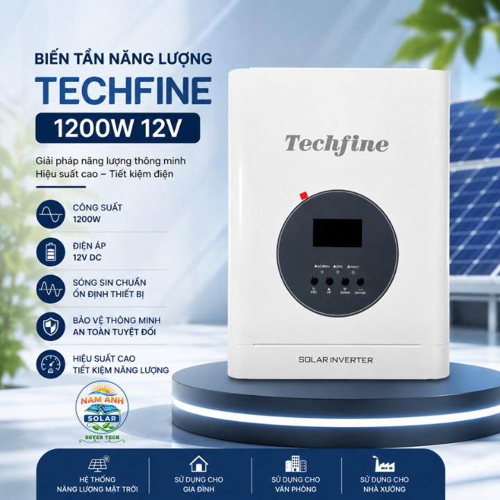 BIẾN TẦN XUYẾN NĂNG LƯỢNG MẶT TRỜI TECHFINE 12V 1200W /1500VA-MODEL: UD1512P