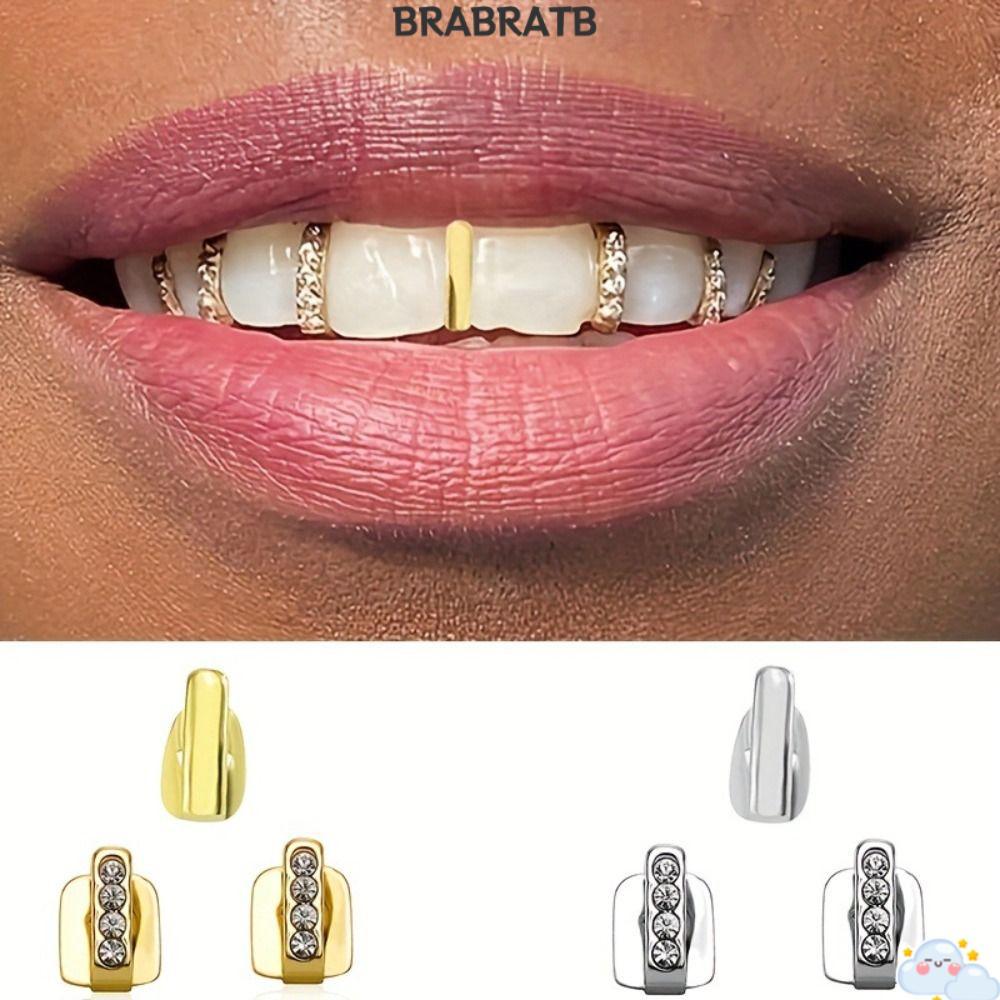 BRABRAAA 3 Cái Grillz, Thạch Anh Sáng Bóng Zircon Hip Hop Răng Grillz, Rỗng Răng Mũ Nam Nữ