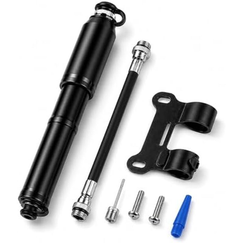 Bơm xe đạp Mini, 120 PSI, Presta và Schrader, Nhôm 90g | Thân nhôm CNC có ống và khung linh hoạt ẩn 
