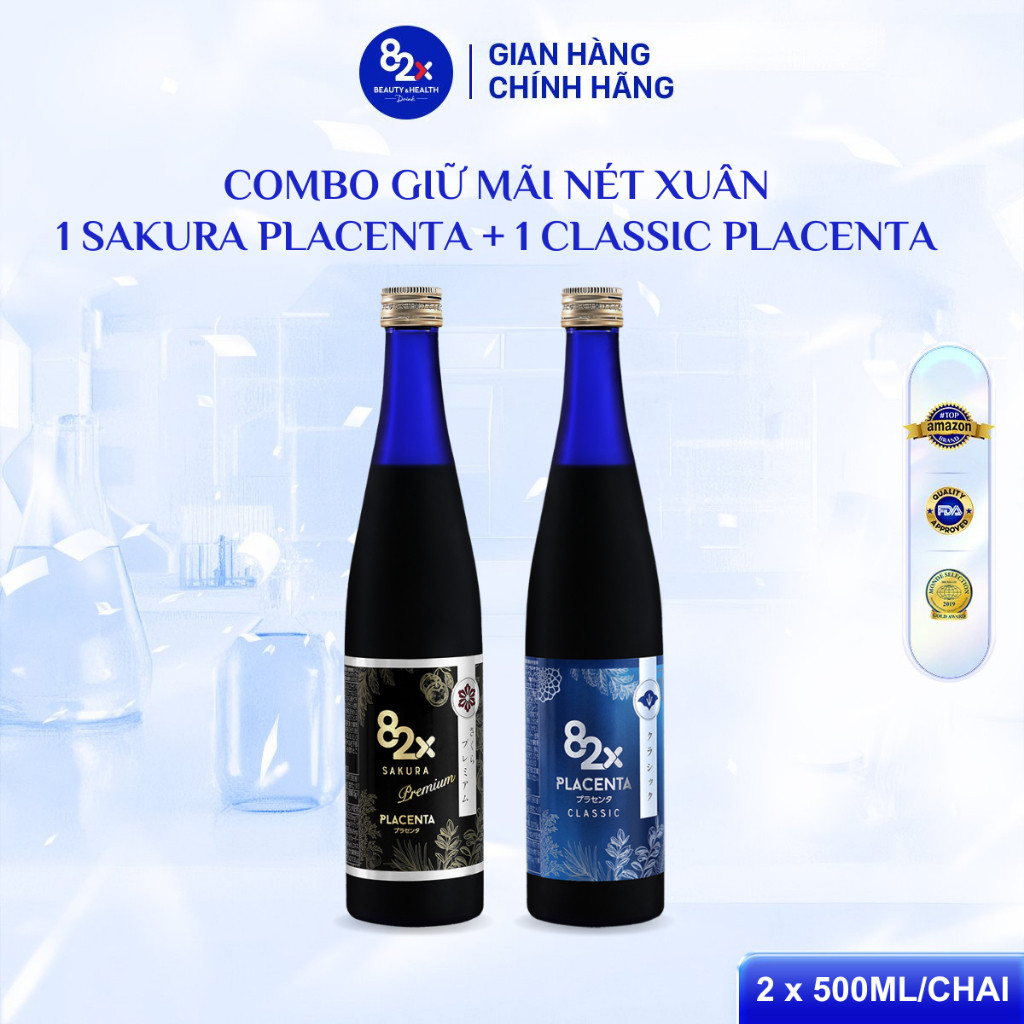 [Combo 2 Chai] Nước Uống Collagen 82X Bao Gồm PLACENTA CLASSIC + PLACENTA SAKURA (500ml/ Chai)